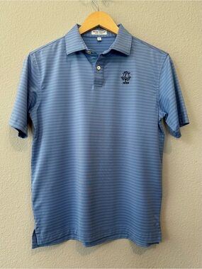Like New!! Peter Millar Boys Golf Polo, Blue/White Stripe, Size L (11-12)